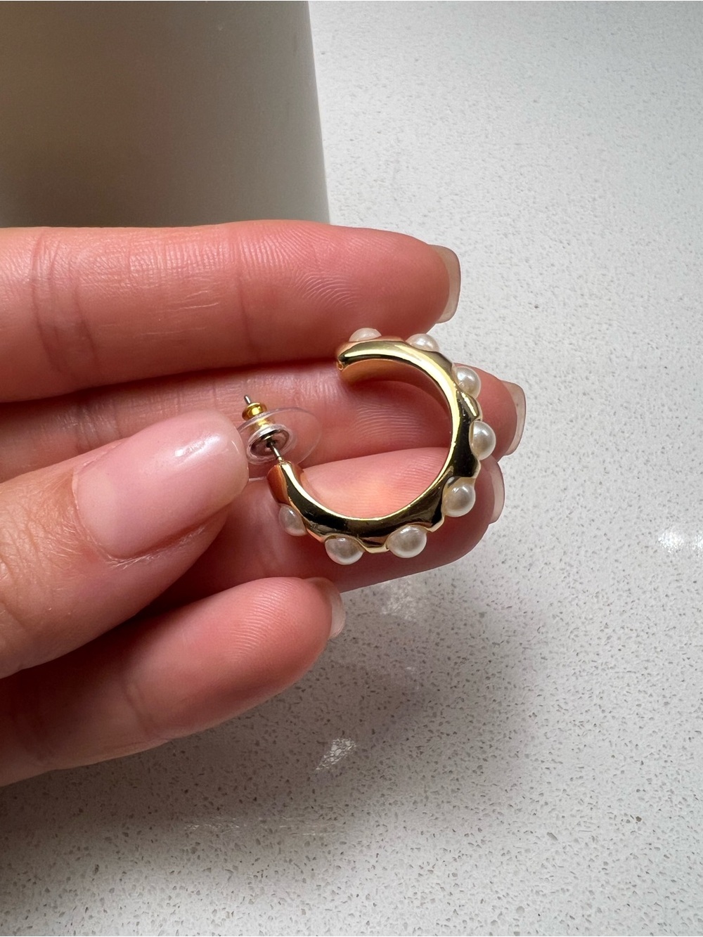 Single earring - Baublebar Gold Pearl-Accent Hoop Earring - Women Jewelry